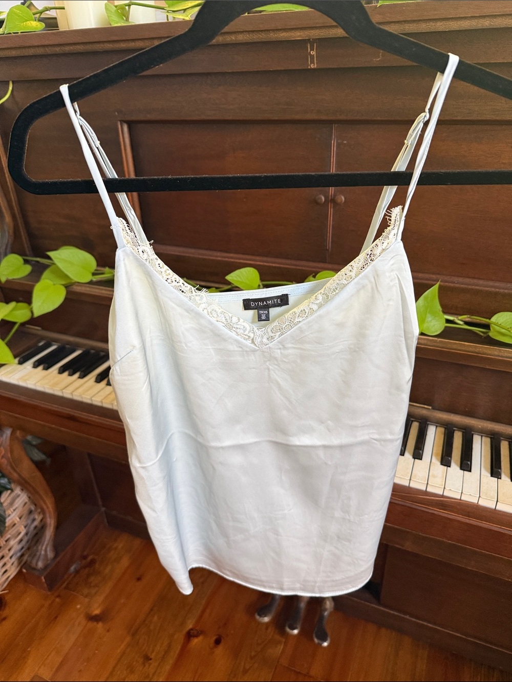 Dynamite Light Blue Satin Lace-Trim Cami